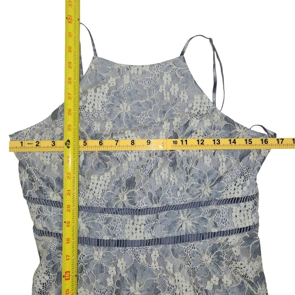 City Triangles Blue & White Lace Halter Mini Dress Illusion Waist 13 jr - Picture 7 of 8